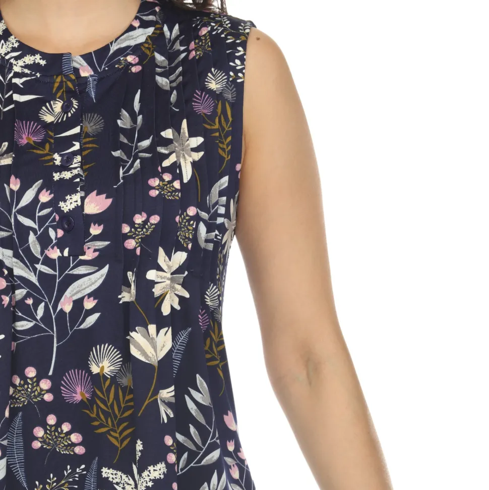 Navy Floral Sleeveless Tunic Top