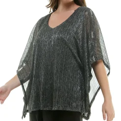 Novelty Trim Cold Shoulder Poncho Pant Set - Plus