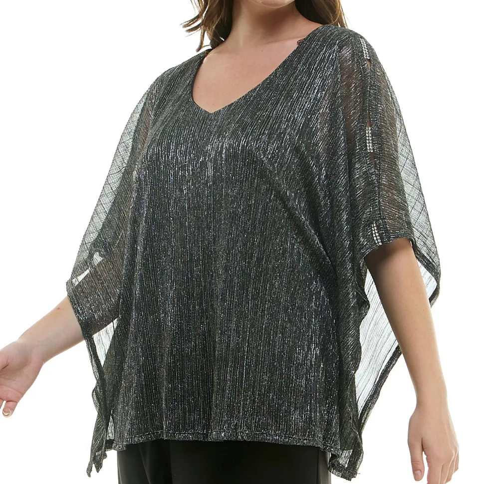 Novelty Trim Cold Shoulder Poncho Pant Set - Plus