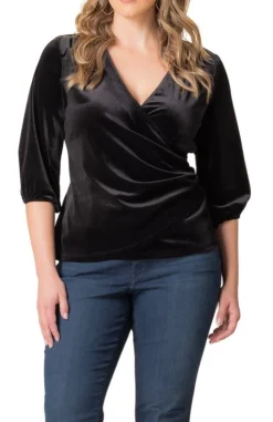 Odette Velvet Faux Wrap Top - Plus