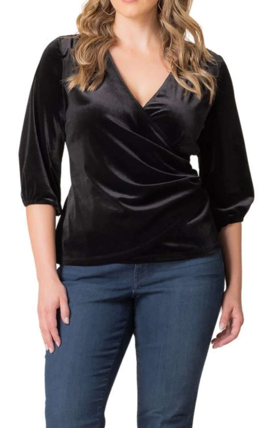 Odette Velvet Faux Wrap Top - Plus