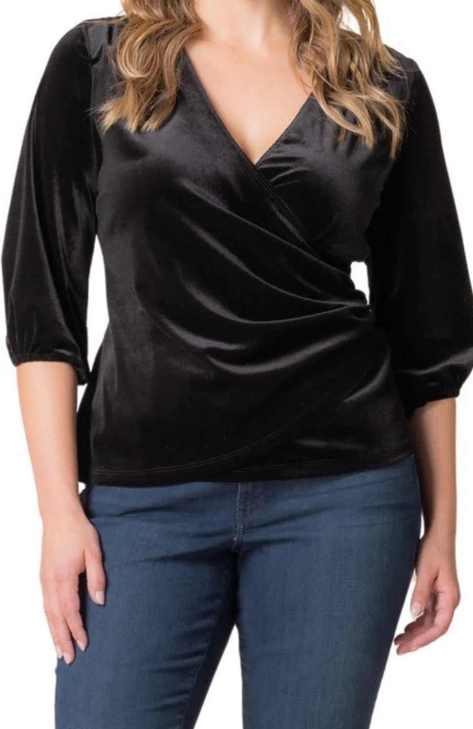 Odette Velvet Faux Wrap Top - Plus