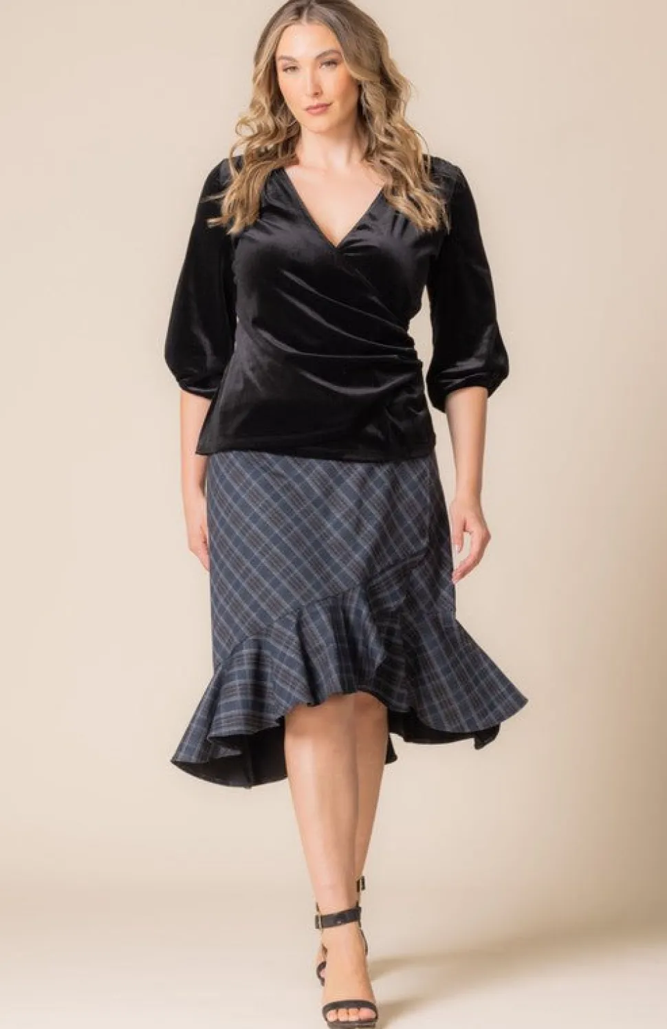 Odette Velvet Faux Wrap Top - Plus