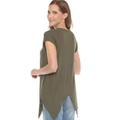 Olive Beaded Angled Hem Knit Top