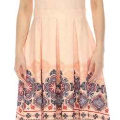 Orange Border Print Fit and Flare Knee Length Dress