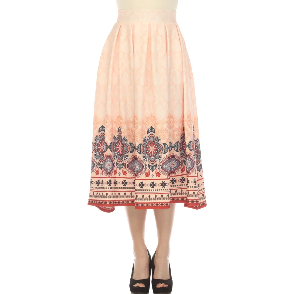 Orange Pleated Skirt with Border Prints