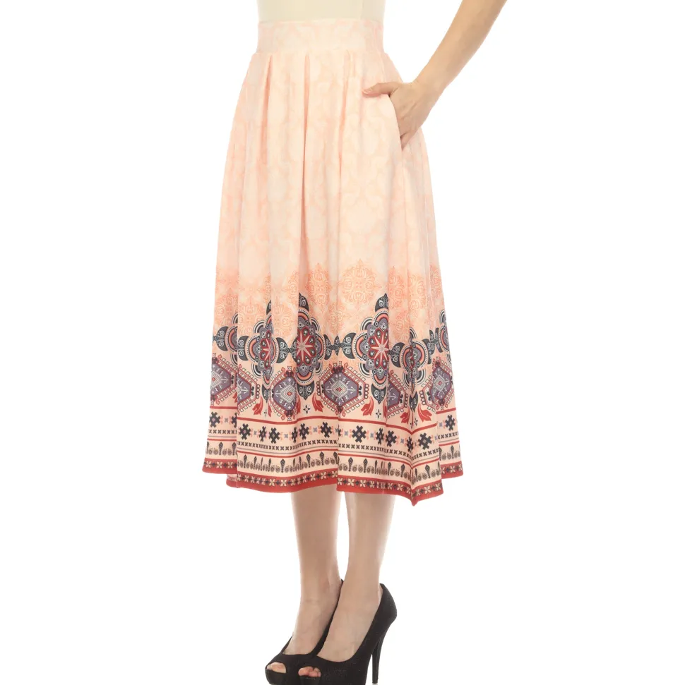 Orange Pleated Skirt with Border Prints