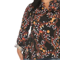 Paisley Button Front Tunic Top - Plus