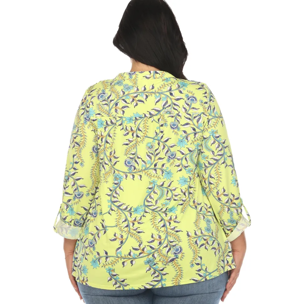 Paisley Button Front Tunic Top - Plus