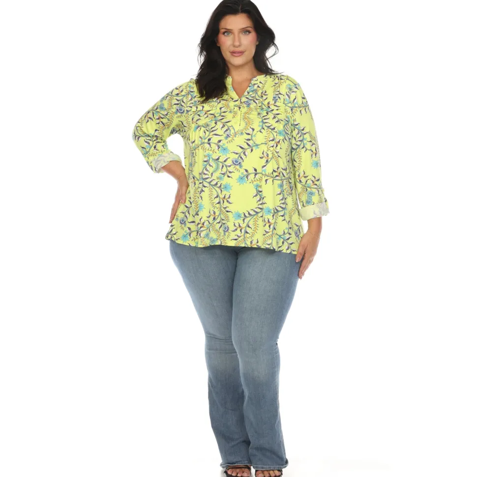 Paisley Button Front Tunic Top - Plus