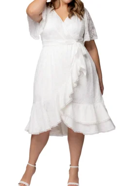 Palermo Lace Faux Wrap Cocktail Dress, White - Plus