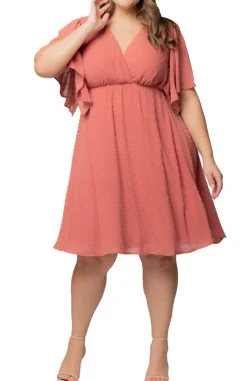 Peach Florence Flutter Sleeve Dress - Plus