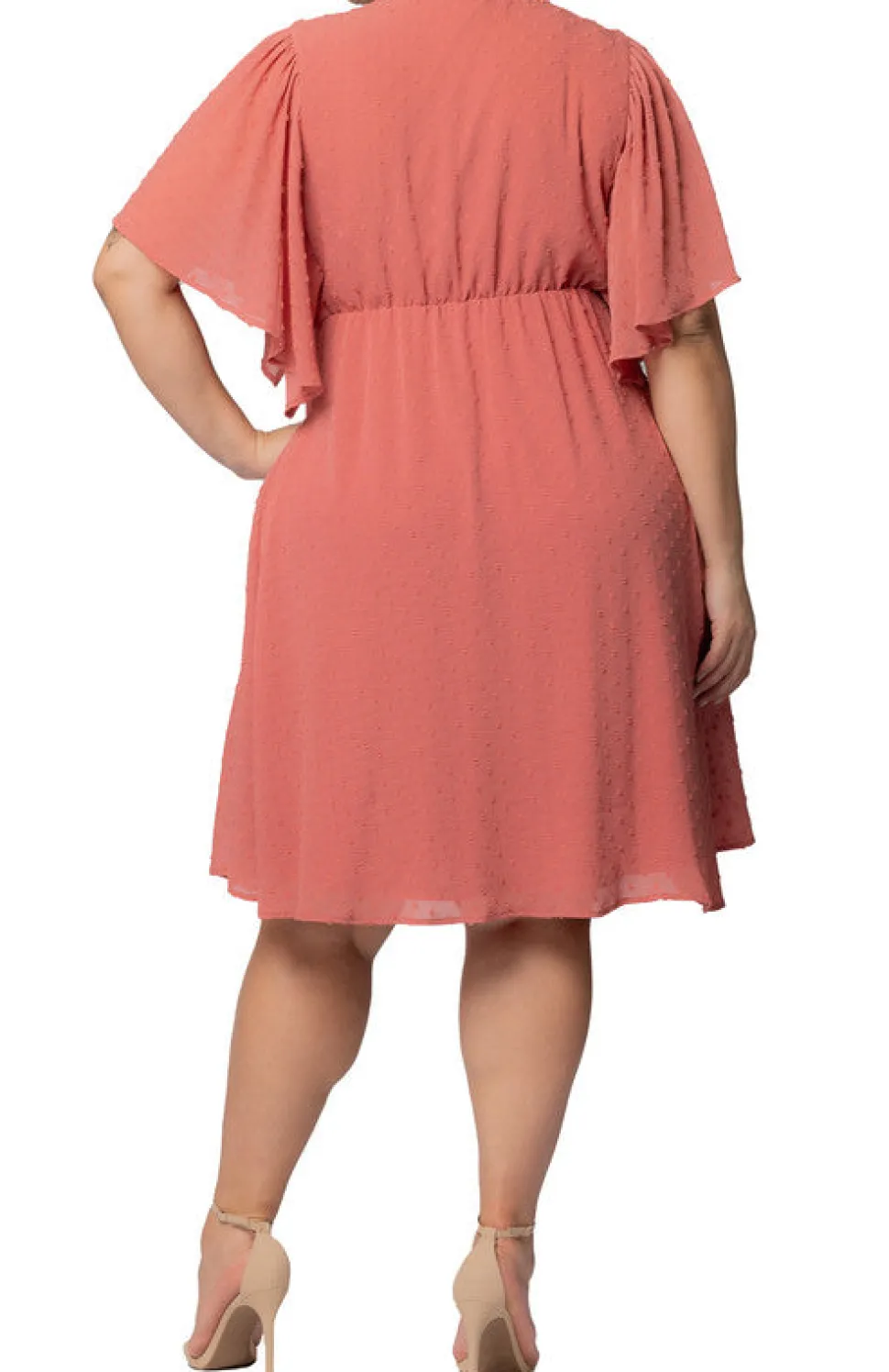 Peach Florence Flutter Sleeve Dress - Plus