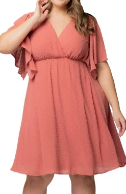 Peach Florence Flutter Sleeve Dress - Plus