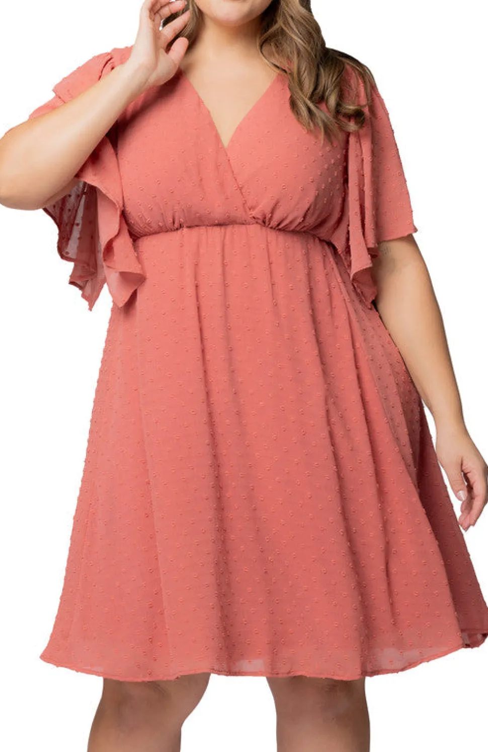 Peach Florence Flutter Sleeve Dress - Plus