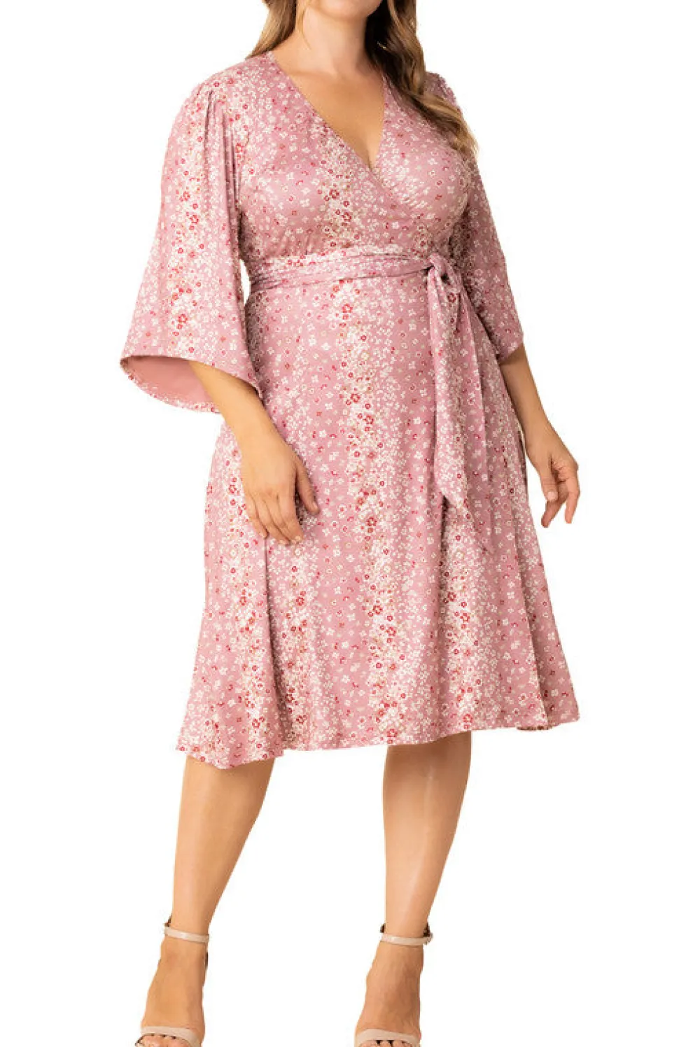 Pink Ditsy Floral Gemini Wrap Dress - Plus