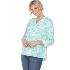 Pleated Long Sleeve Floral Print Blouse