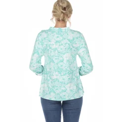Pleated Long Sleeve Floral Print Blouse