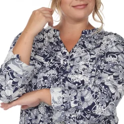 Pleated Long Sleeve Floral Print Blouse - Plus