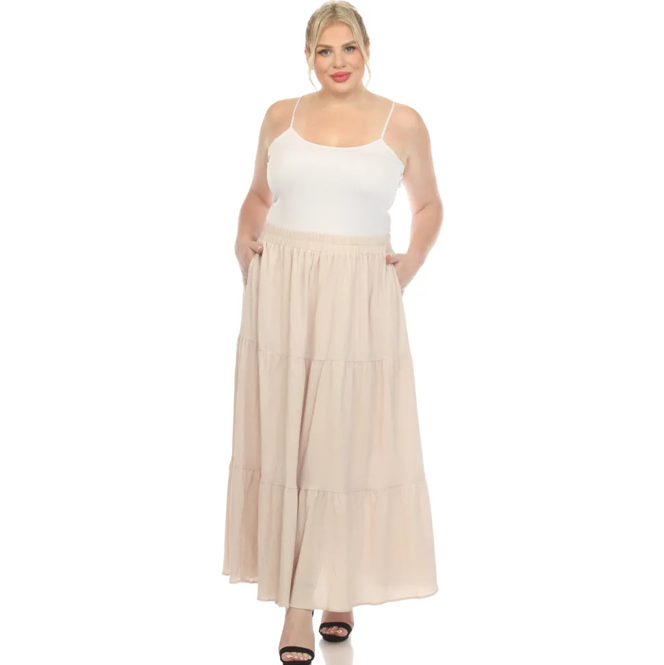 Pleated Tiered Maxi Skirt - Plus