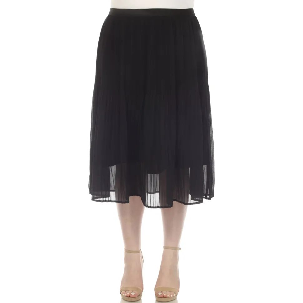 Plus Size Pleated Chiffon Midi Skirt