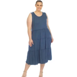 Plus Size Scoop Neck Tiered Midi Dress
