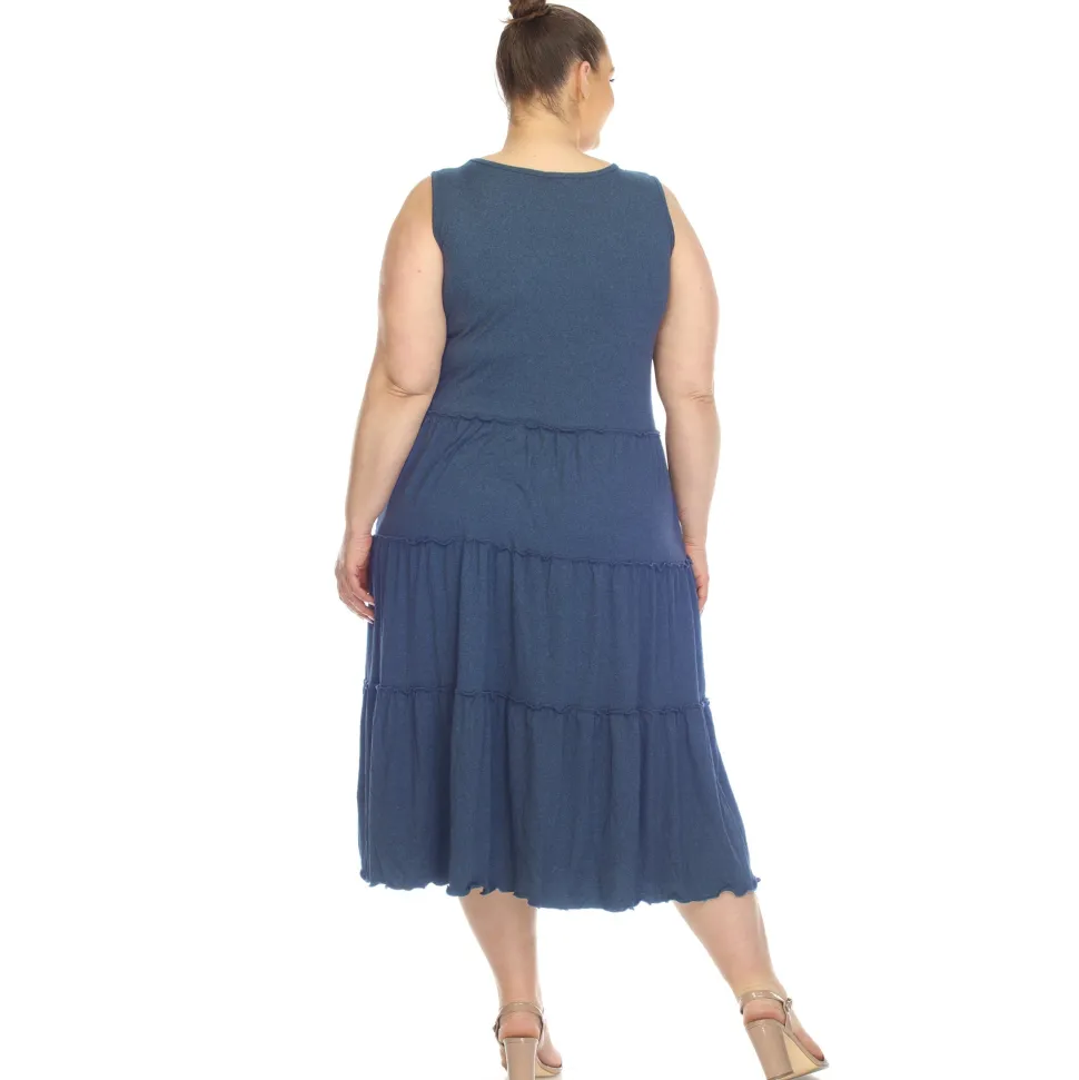 Plus Size Scoop Neck Tiered Midi Dress