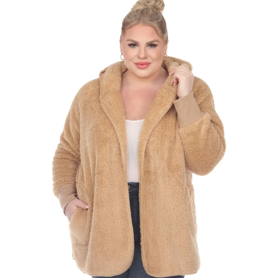 Plush Hooded Cardigan with Pockets - Plus