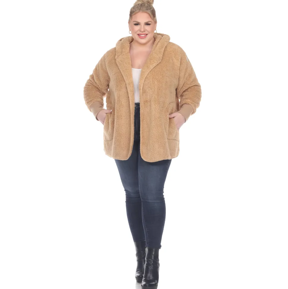 Plush Hooded Cardigan with Pockets - Plus