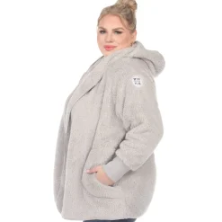 Plush Hooded Cardigan with Pockets - Plus