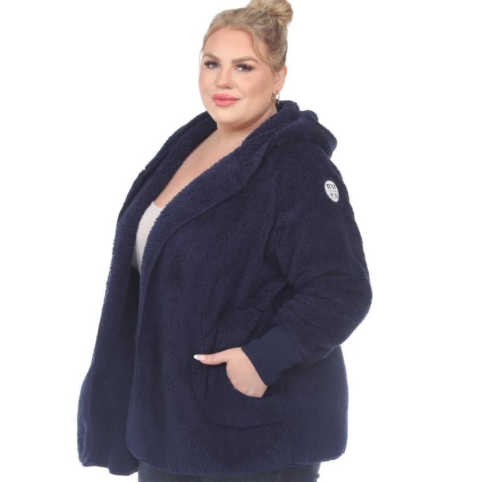 Plush Hooded Cardigan with Pockets - Plus