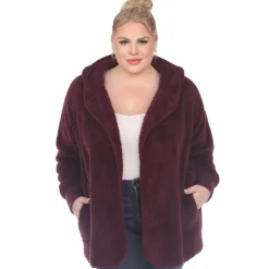 Plush Hooded Cardigan with Pockets - Plus