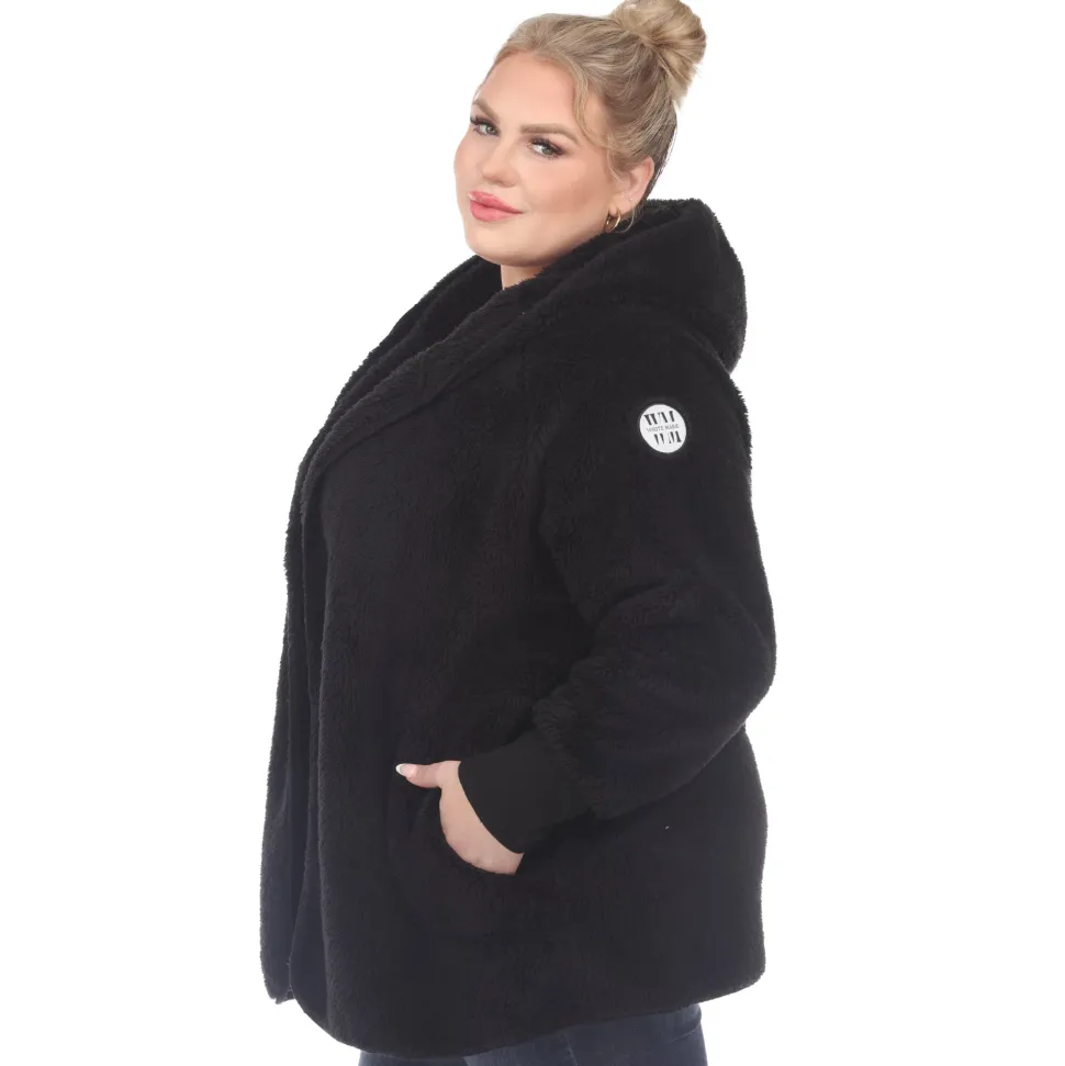 Plush Hooded Cardigan with Pockets - Plus