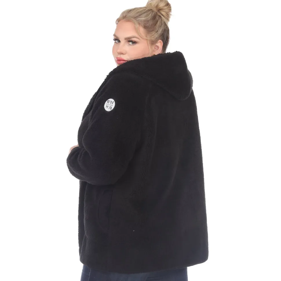 Plush Hooded Cardigan with Pockets - Plus