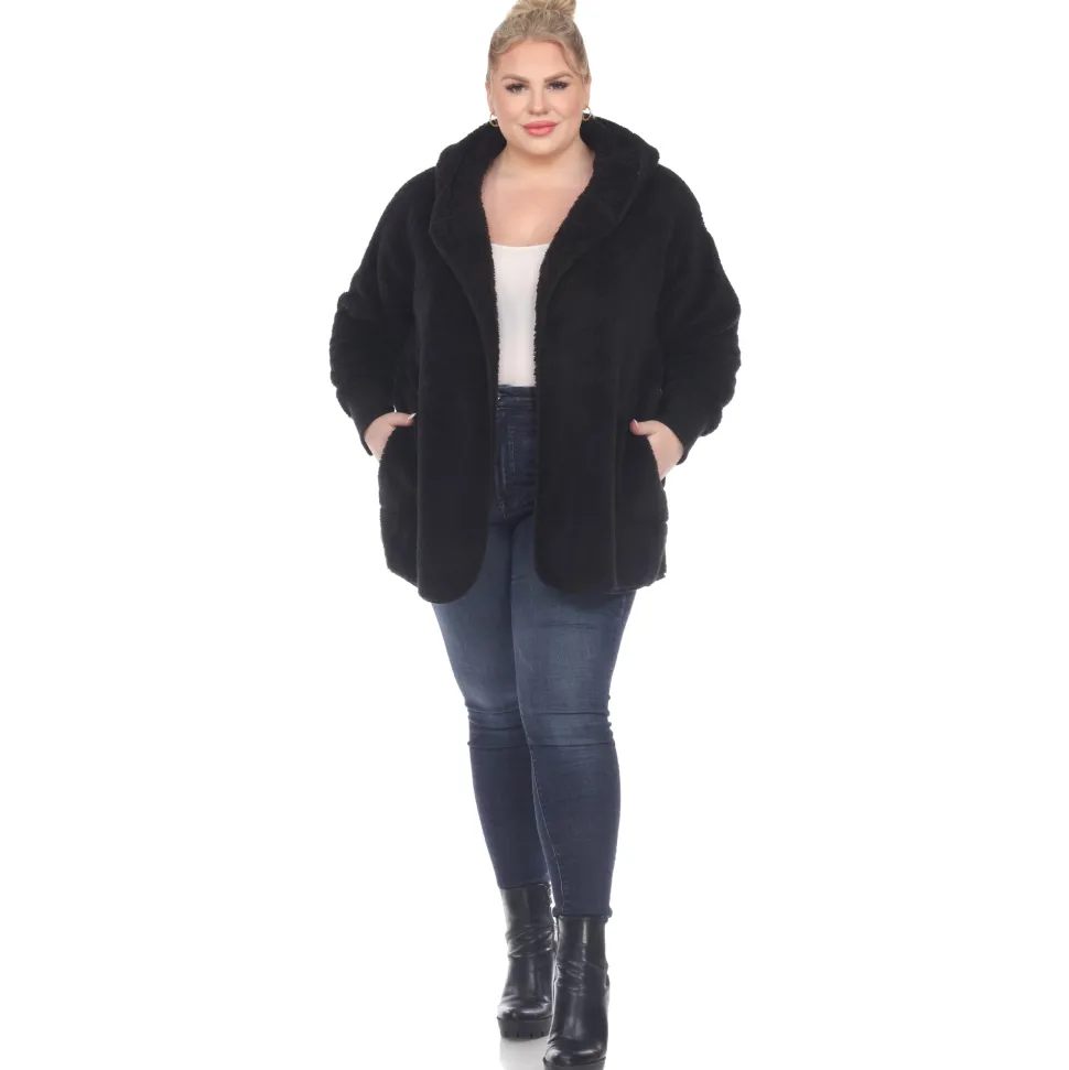 Plush Hooded Cardigan with Pockets - Plus