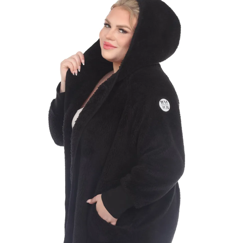 Plush Hooded Cardigan with Pockets - Plus