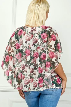 Poncho Tank Cutout Trim Mix Media Blouse in Cream