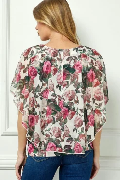 Poncho Tank Cutout Trim Mix Media Blouse in Cream