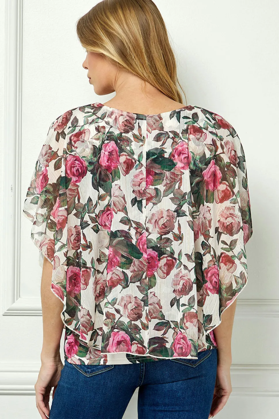 Poncho Tank Cutout Trim Mix Media Blouse in Cream