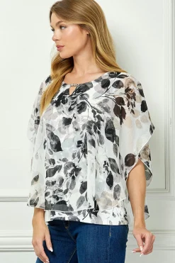 Poncho Tank Cutout Trim Mix Media Blouse in Cream