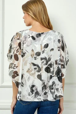 Poncho Tank Cutout Trim Mix Media Blouse in Cream