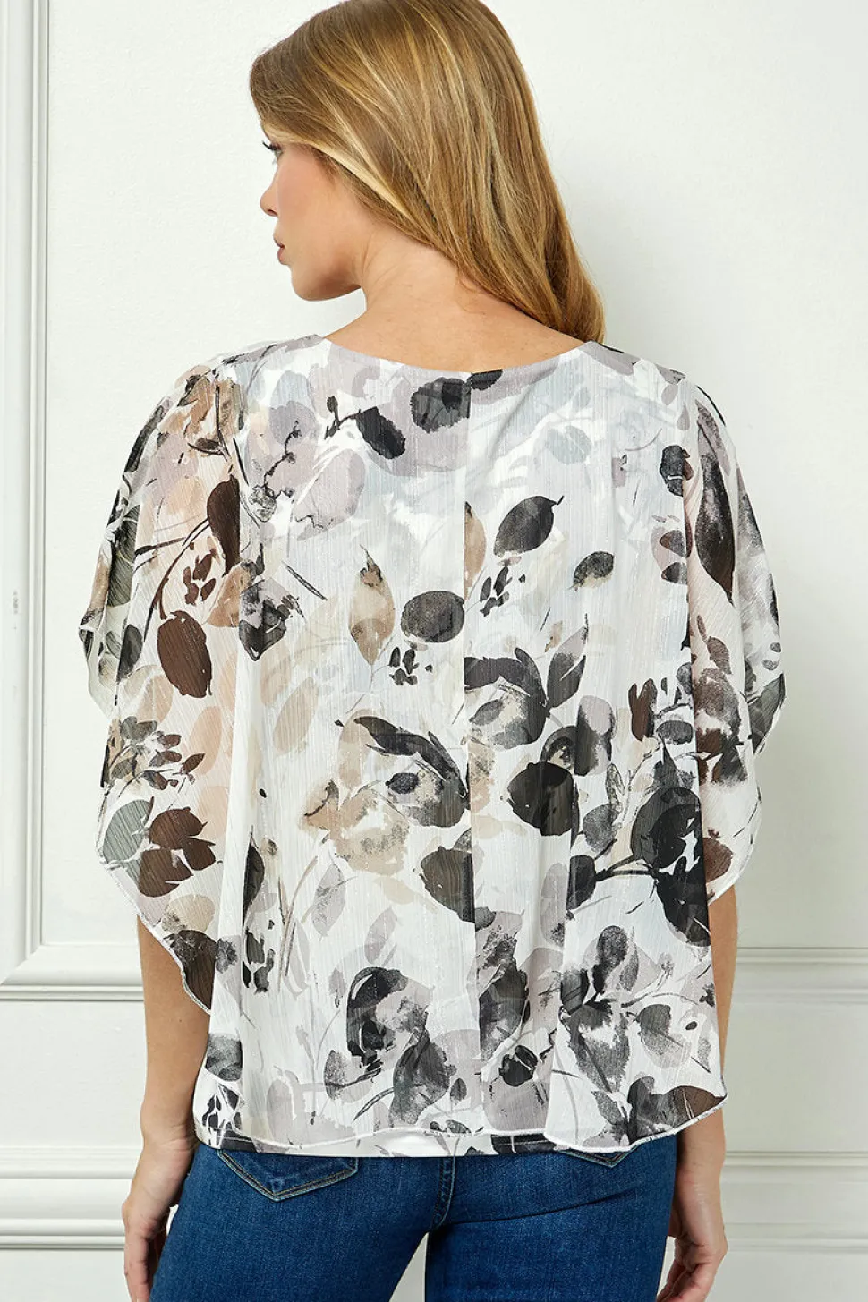 Poncho Tank Cutout Trim Mix Media Blouse in Cream