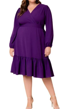 Portia Solid Long Sleeve Cocktail Dress - Plus