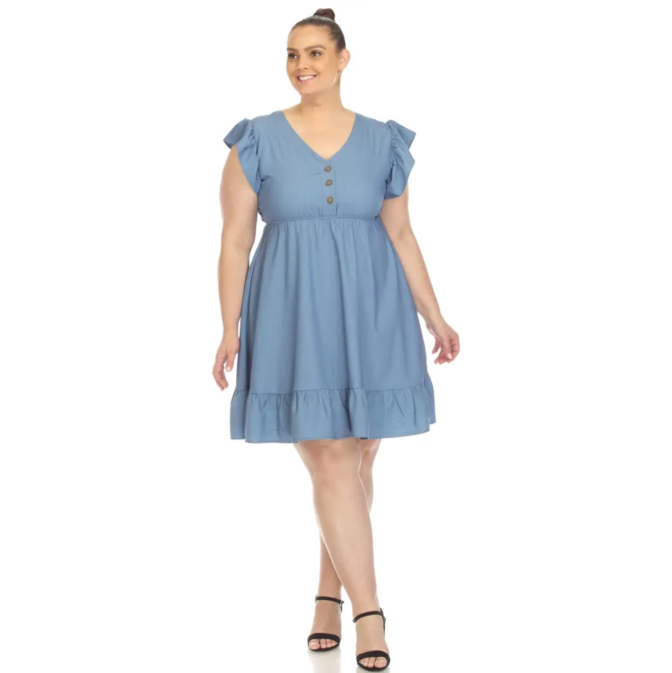 Ruffle Sleeve Knee-Length Dress - Plus
