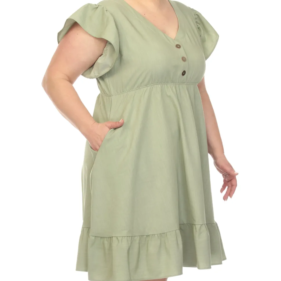 Ruffle Sleeve Knee-Length Dress - Plus