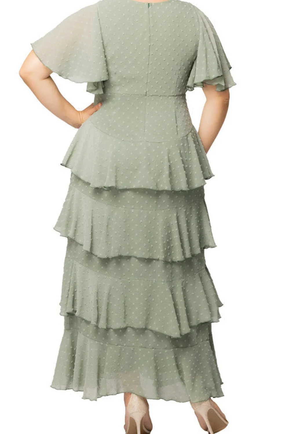 Sage Dot Tour de Flounce Chiffon Gown - Plus