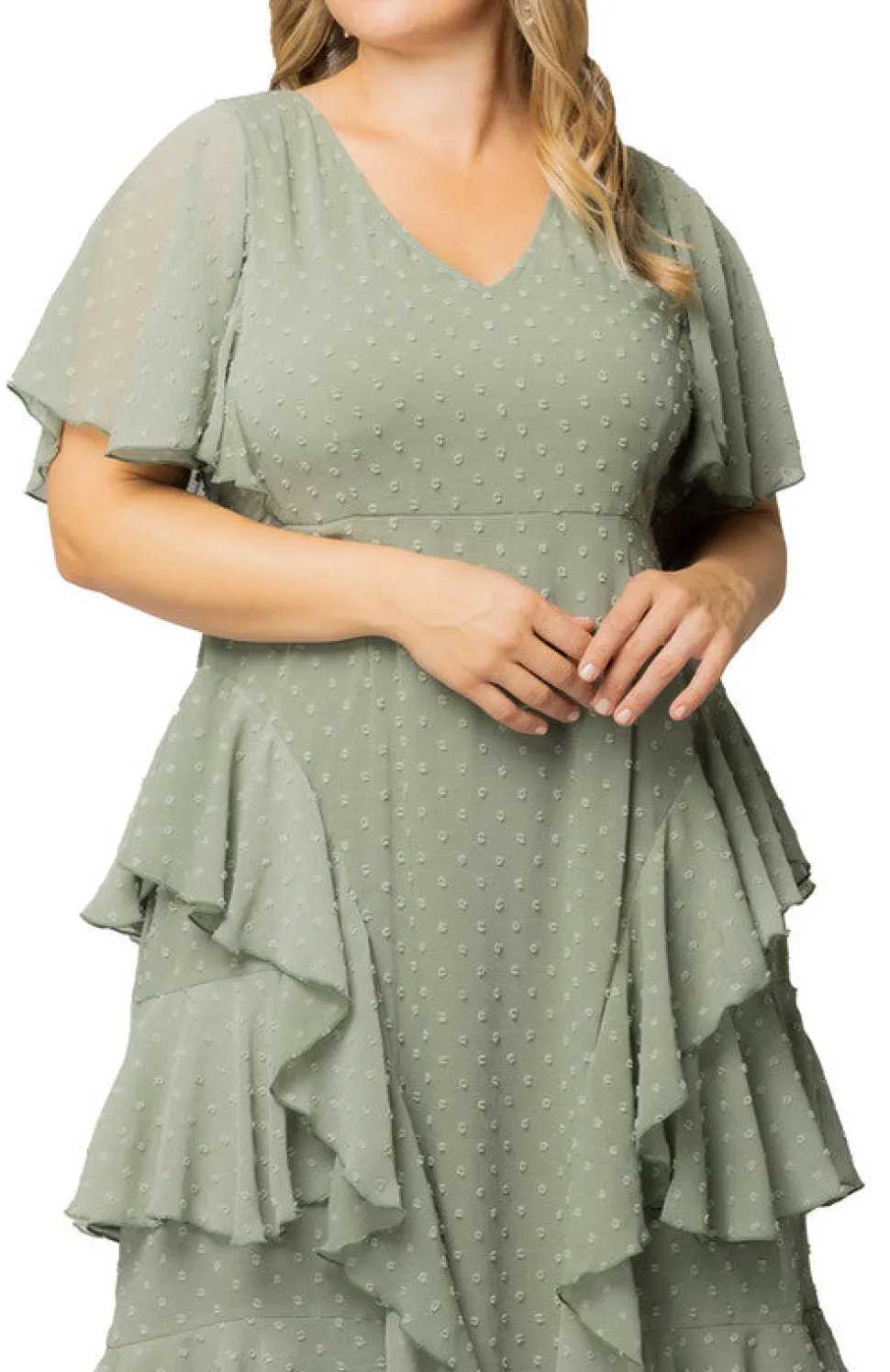 Sage Dot Tour de Flounce Chiffon Gown - Plus