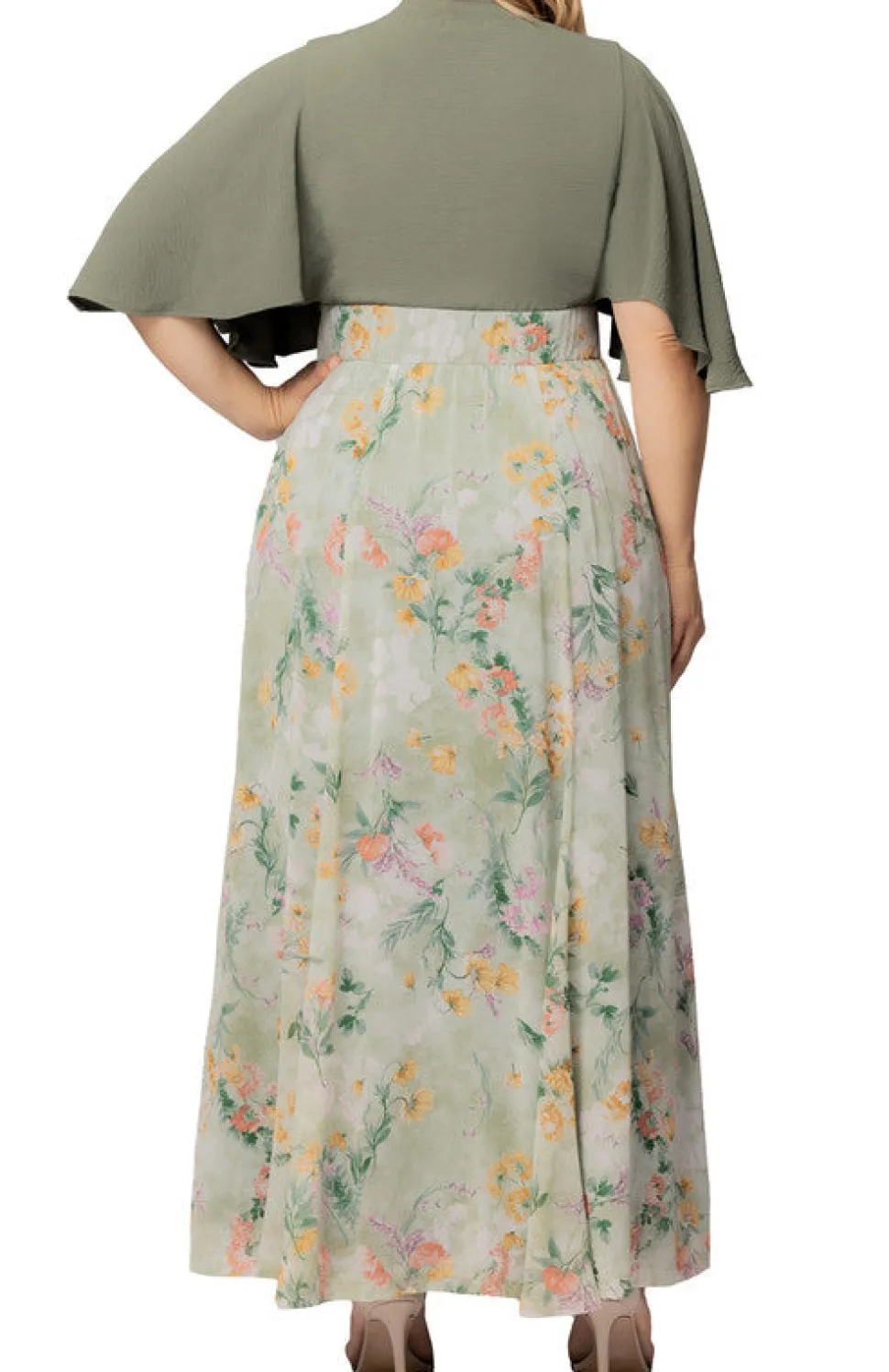 Sage Floral Print Avisa A-Line Evening Gown - Plus