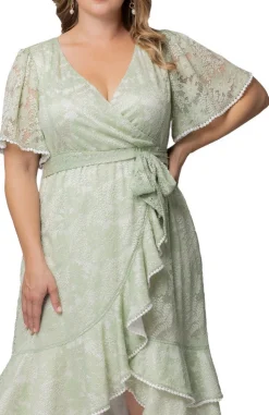 Sage Palermo Lace Faux Wrap Cocktail Dress - Plus