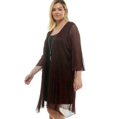 Sara Michelle 3/4 Bell Sleeve 2Fer Dress And Necklace - Plus